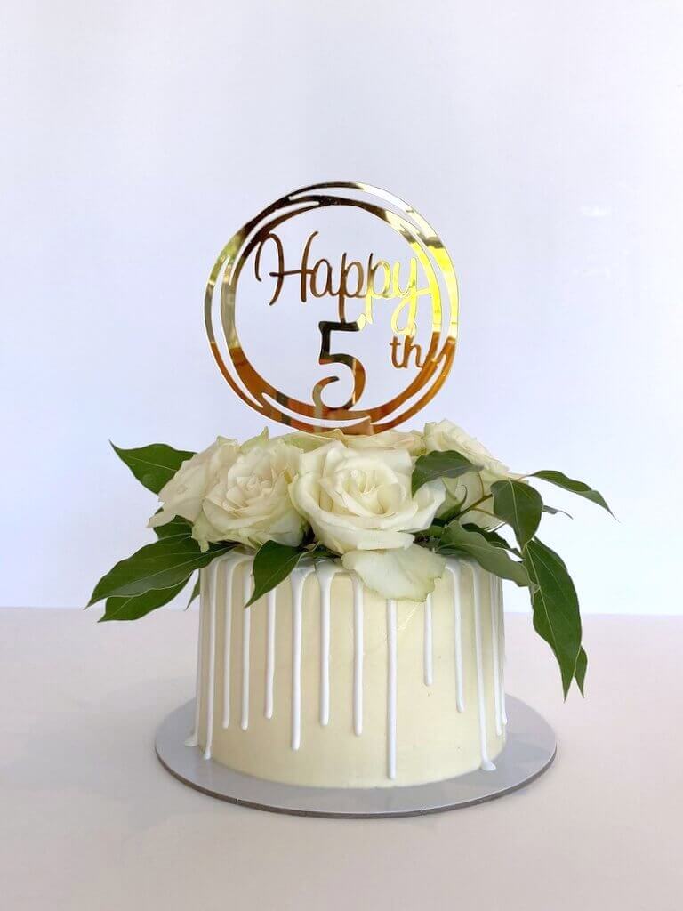 Acrylic Gold Happy 5th Geometric Circle Cake Topper - Online Party ...