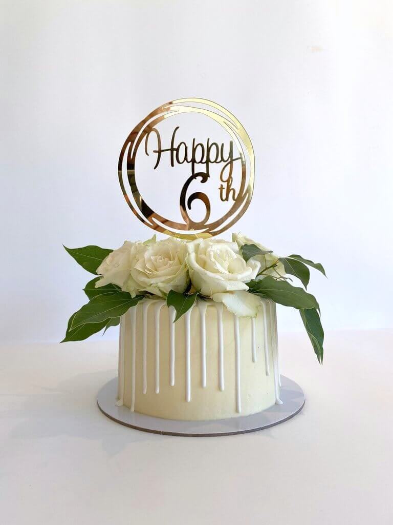 Acrylic Gold Happy 6th Geometric Circle Cake Topper - Online Party ...