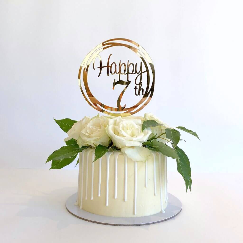 Acrylic Gold Happy 7th Geometric Circle Cake Topper - Online Party ...