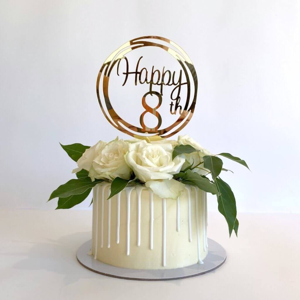 Acrylic Gold Happy 8th Geometric Circle Cake Topper - Online Party ...