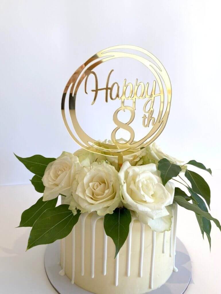 Acrylic Gold Happy 8th Geometric Circle Cake Topper - Online Party ...