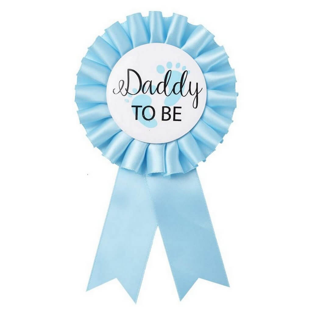 New Mom Blue Baby Shower Ribbon Rosette Pin Badge Award Brooch
