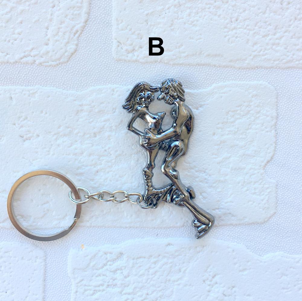 Grey Movable Sex Couple Metal Key Chain Naughty Bachelorette Favors Hen 3320