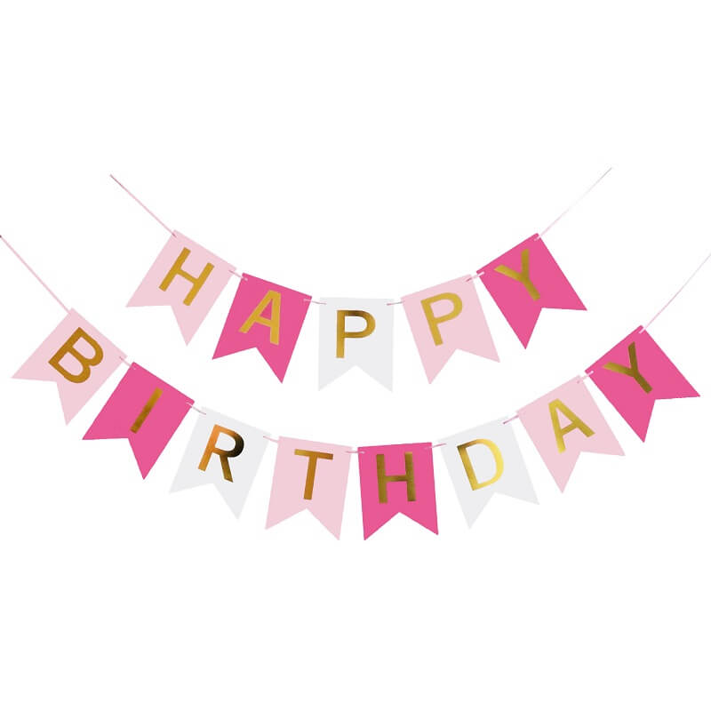 Pink Happy Birthday Paper Bunting Banner Decorations - Online Party ...