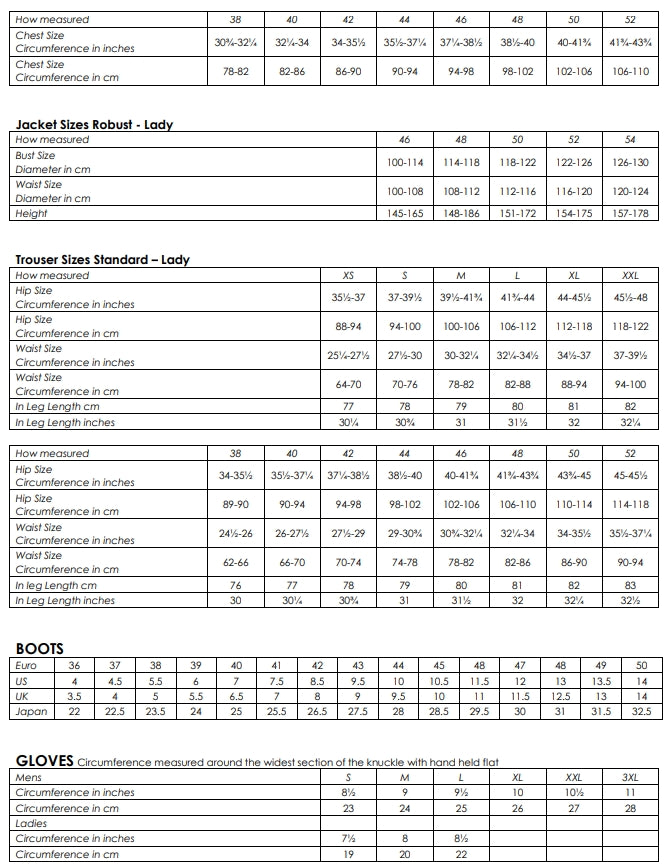 Sizing Charts – Timaru Yamaha