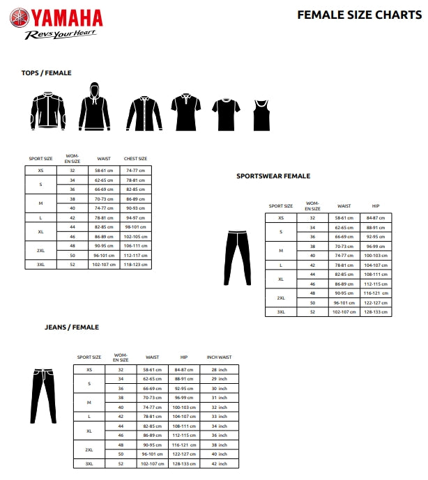 Sizing Charts – Timaru Yamaha