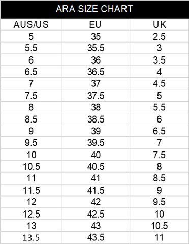 Ara Size Chart Page – Zagarra Shoes