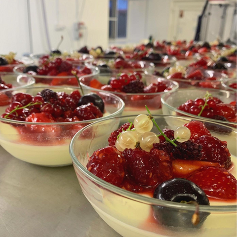 Panna cotta topped with berries