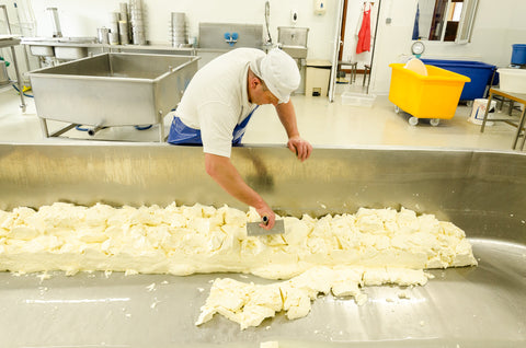 Graham working with curd that will soon be Kirkham's Lancashire