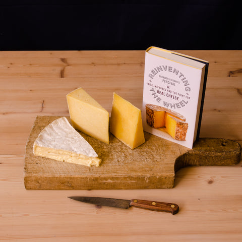 Reinventing the Wheel Selection featuring the book, Baron Bigod, Kirkham's Lancashire and Hafod Cheddar