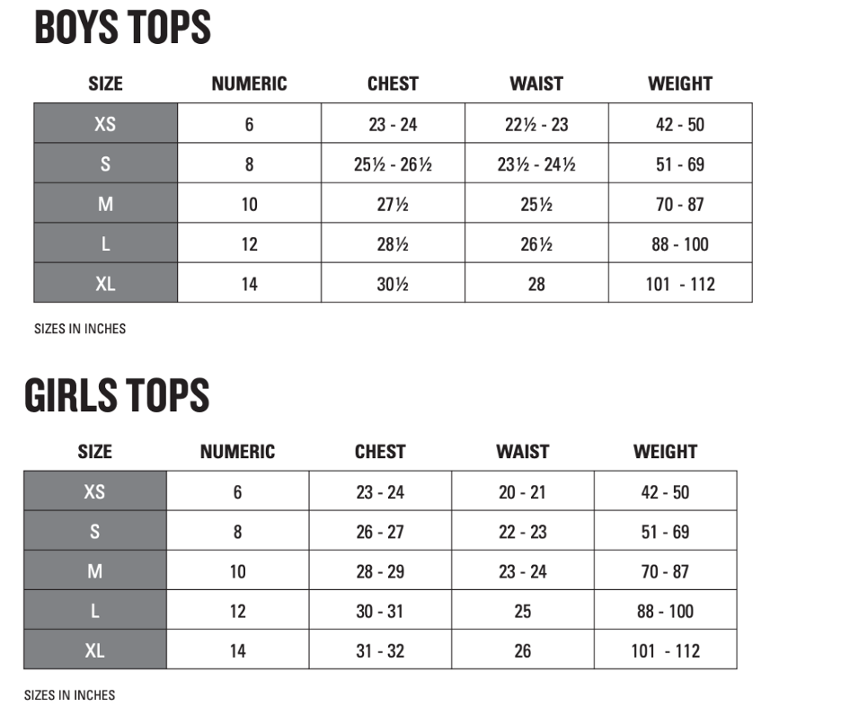 Size Chart Youth Tops – Hooey