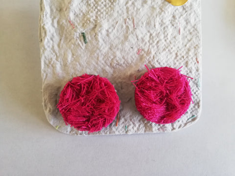 polkadotcoco pink cotton thread earring on sustainable packaging