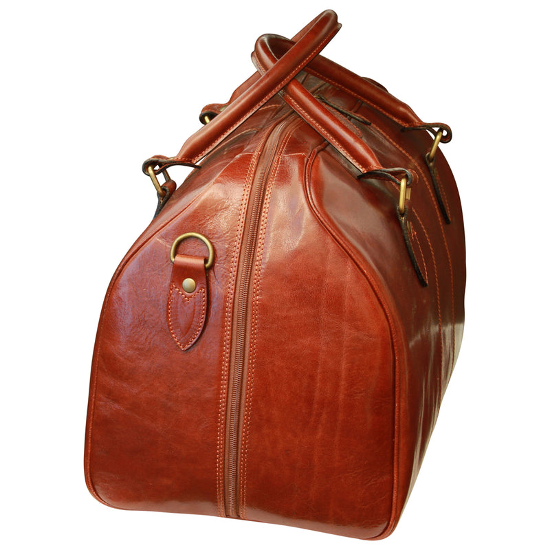 Duffel Bag With Zip Closure - Brown - Italian Calfskin Leather - Old Angler Italian Leather ...