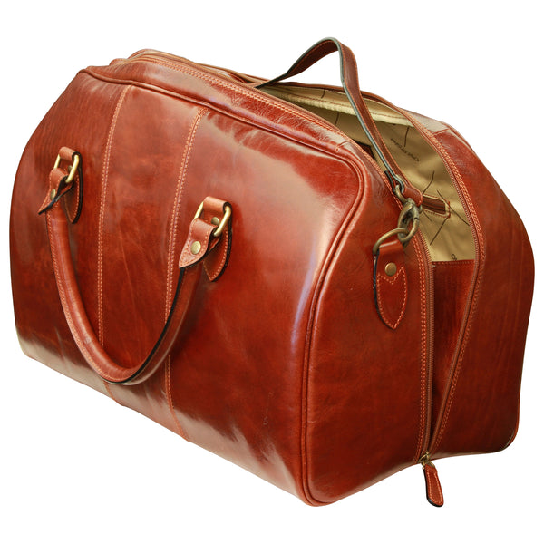 Duffel Bag With Zip Closure - Brown - Italian Calfskin Leather - Old Angler Italian Leather ...