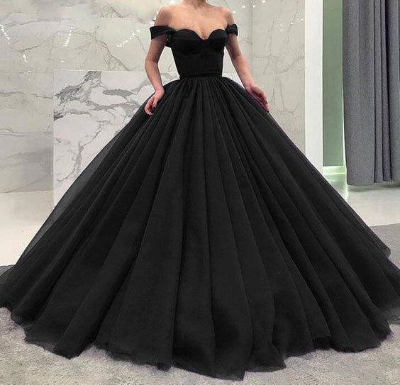 Off the Shoulder Black/Burgundy/Navy Blue Ball Gown Prom Dresses for W ...