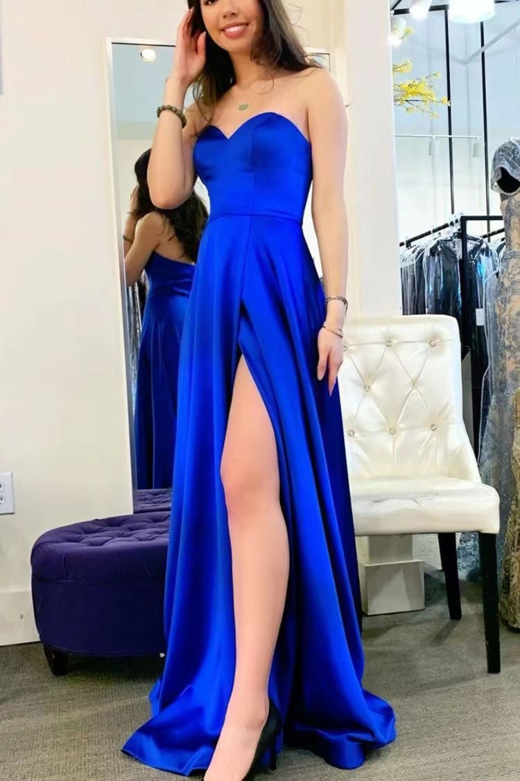 Royal Blue Prom Dresses Slit Side