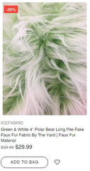 Green & White 4" Polar Bear Long Pile Fake Faux Fur Fabric - IceFabrics