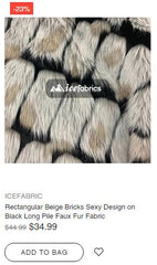Rectangular Beige Bricks Sexy Design on Black Long Pile Faux Fur Fabric - IceFabrics