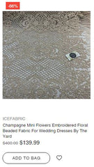 Champagne Mini Flowers Embroidered Floral Beaded Fabric For Wedding Dresses By The Yard - IceFabrics