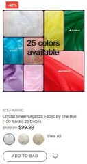 Crystal Sheer Organza Fabric By The Roll (100 Yards) 25 Colors - IceFabrics