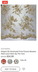 Elegant 3D Handmade Floral Flowers Beaded Mesh Lace Fabric By The Yard - IceFabrics