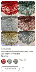 Flowers Embroidered Beaded Fabric/ Mesh Lace Fabric/ Bridal Fabric - IceFabrics