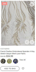 French Feather Embroidered Spandex 4 Way Stretch Sequin Mesh Lace Fabric - IceFabrics
