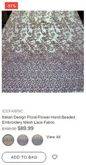 Italian Design Floral/Flower Hand Beaded Embroidery Mesh Lace Fabric - IceFabrics