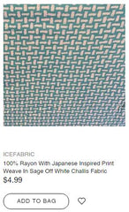 Rayon Japanese Inspired Print Weave Sage Off-White Challis Fabric - IceFabrics