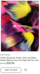 Yellow, Burgundy, Purple, Gray, and Black Pastel Rainbow Faux Fur Fabric - IceFabrics