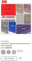 Poly Chiffon Fabric By The Roll (25Yards) 30 Colors Available - IceFabrics