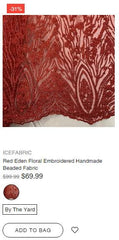 Red Eden Floral Embroidered Handmade Beaded Fabric - IceFabrics