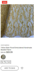 Yellow Eden Floral Embroidered Handmade Beaded Fabric - IceFabrics