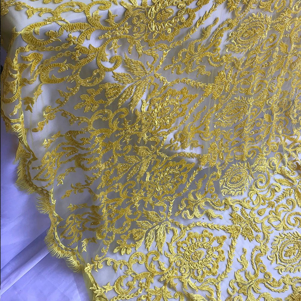 Italian Geometric Lace with Fine Cording - Soft Yellow