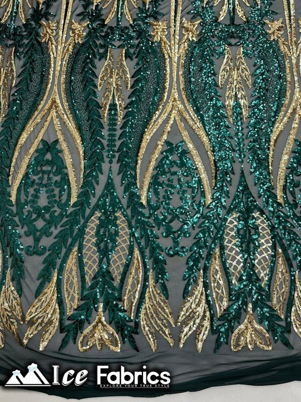 Lucy Damask Sequin Fabric on Spandex Mesh