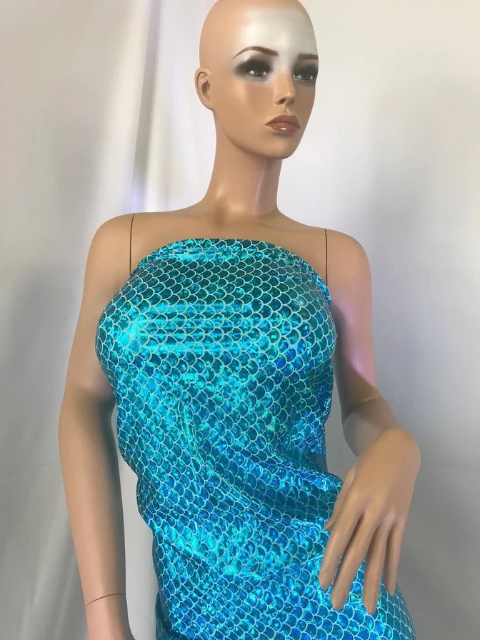 MERMAID TURQUOISE BLUE Hologram Fish Scales on Black Spandex Fabric by the  yard $14.99 - PicClick