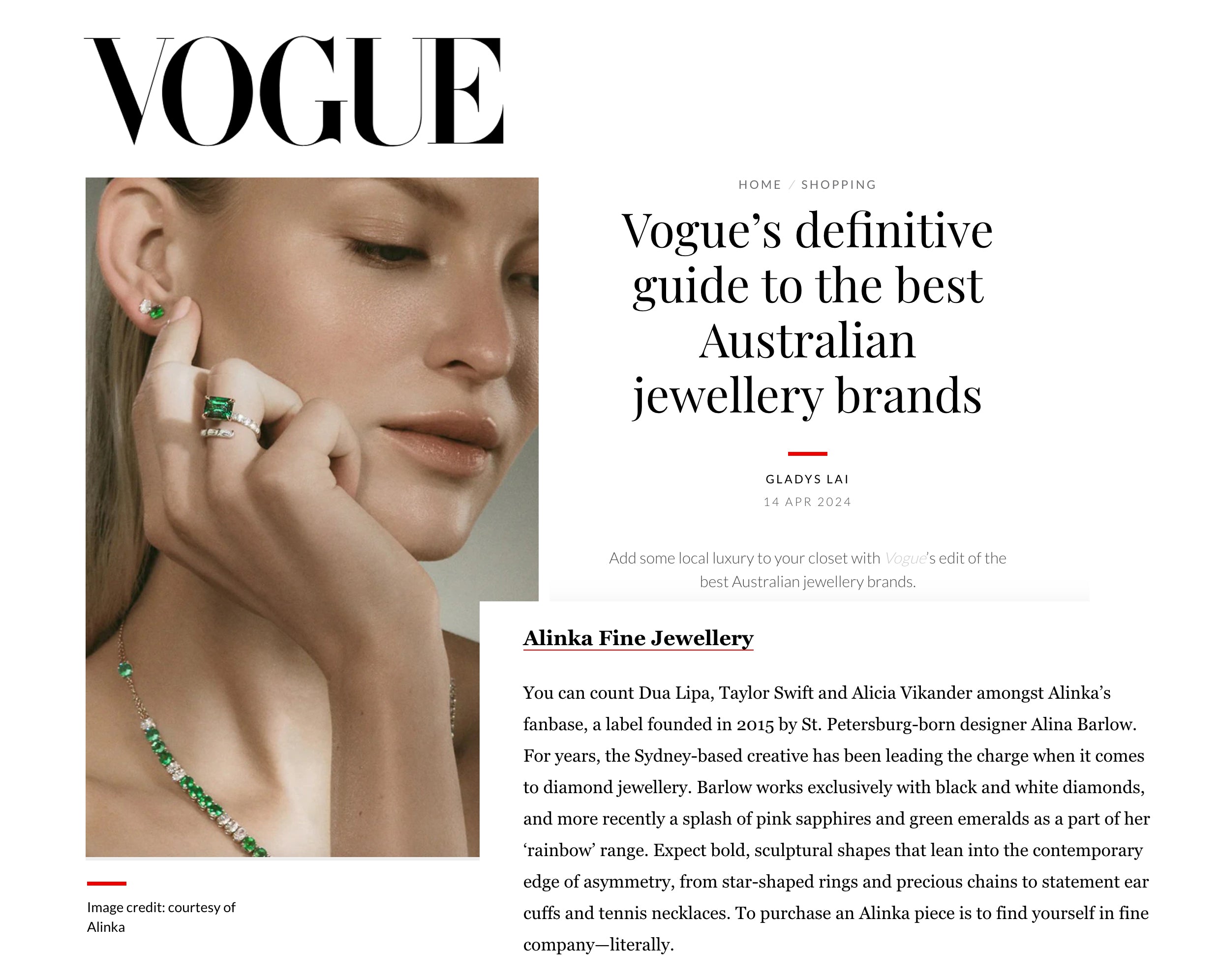 alinka vogue emerald necklace earrings australian jewellery