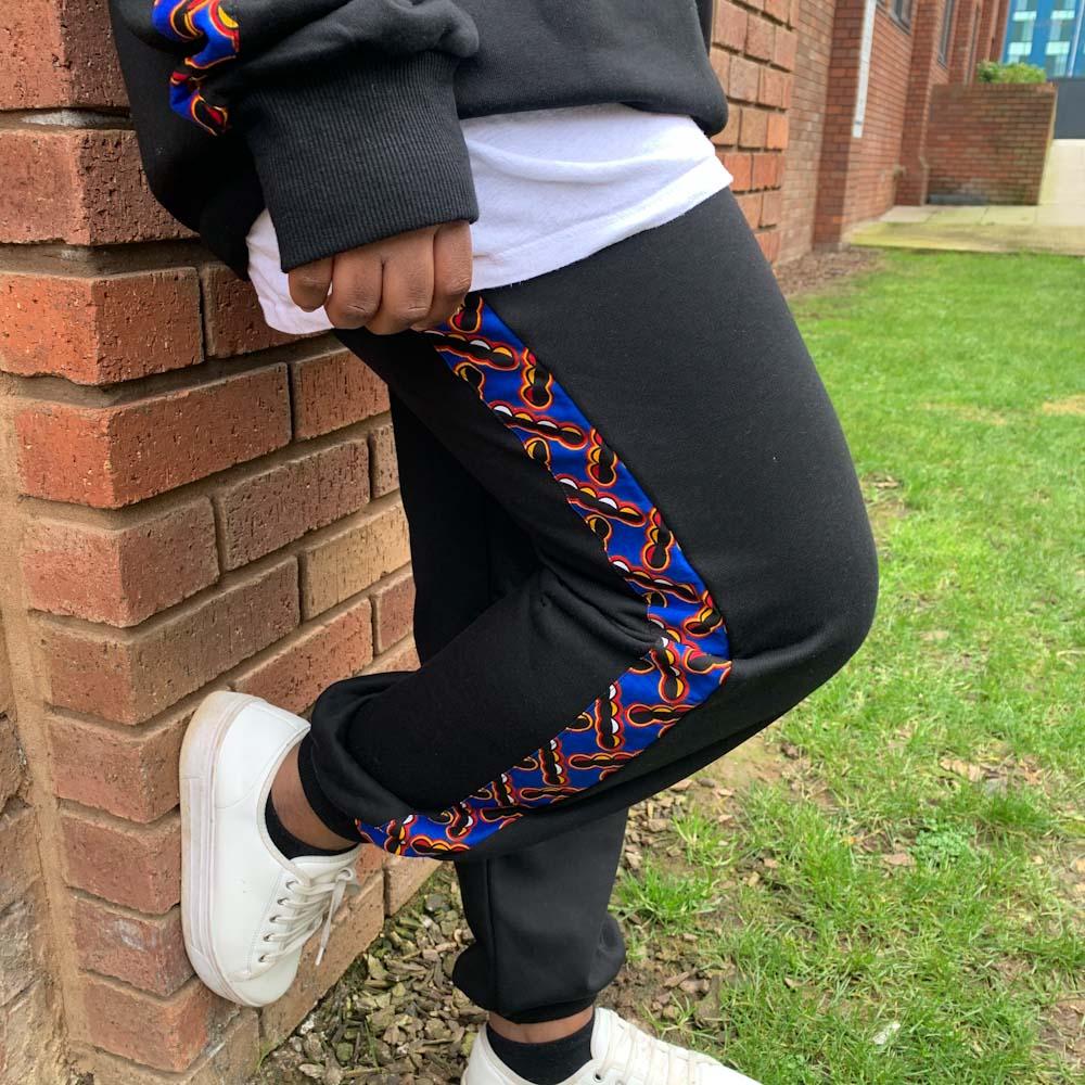 Skinny Fit African Print Joggers in Black
