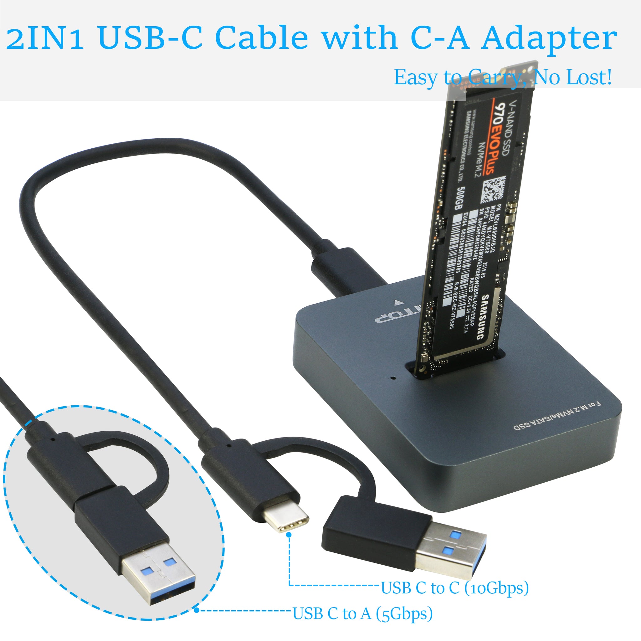 Uitsluiten abstract welzijn M.2 to USB Docking Station, RIITOP M.2 SSD to USB-C Reader Adapter for