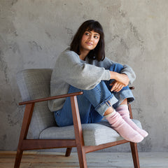 Baby pink and cream ribbed cashmere bed socks