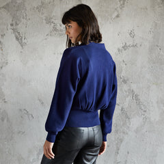 Ava navy collared cardigan with zip and blouson back details