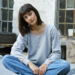 Beau grey cotton sweatshirt with neon orange stitch detail at the neck and wrists