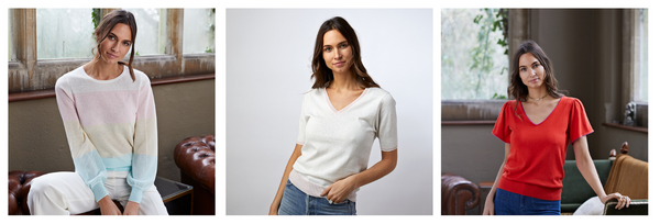 new season tops and tees | pastel block stripes | fluted sleeve tee | v neck