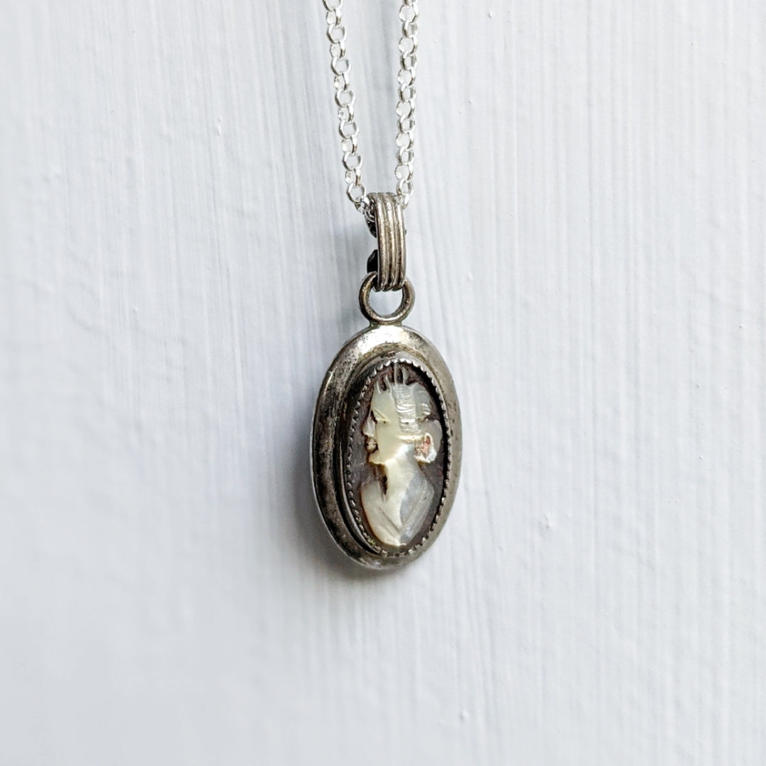 Antique Mother of Pearl Cameo Necklace