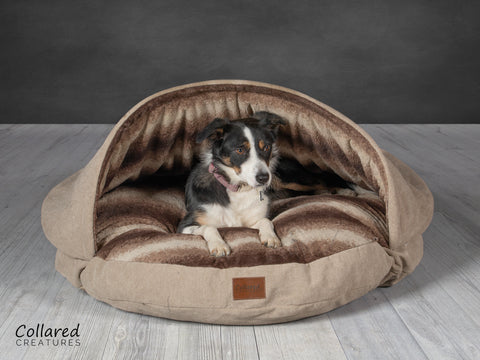 beige luxury dog cave bed | Collared Creatures