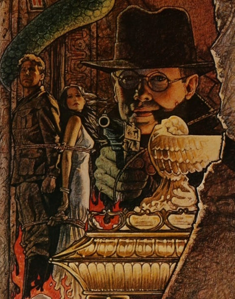 A close up from Richard Amsel's 1982 movie poster for Raiders of the Lost Ark