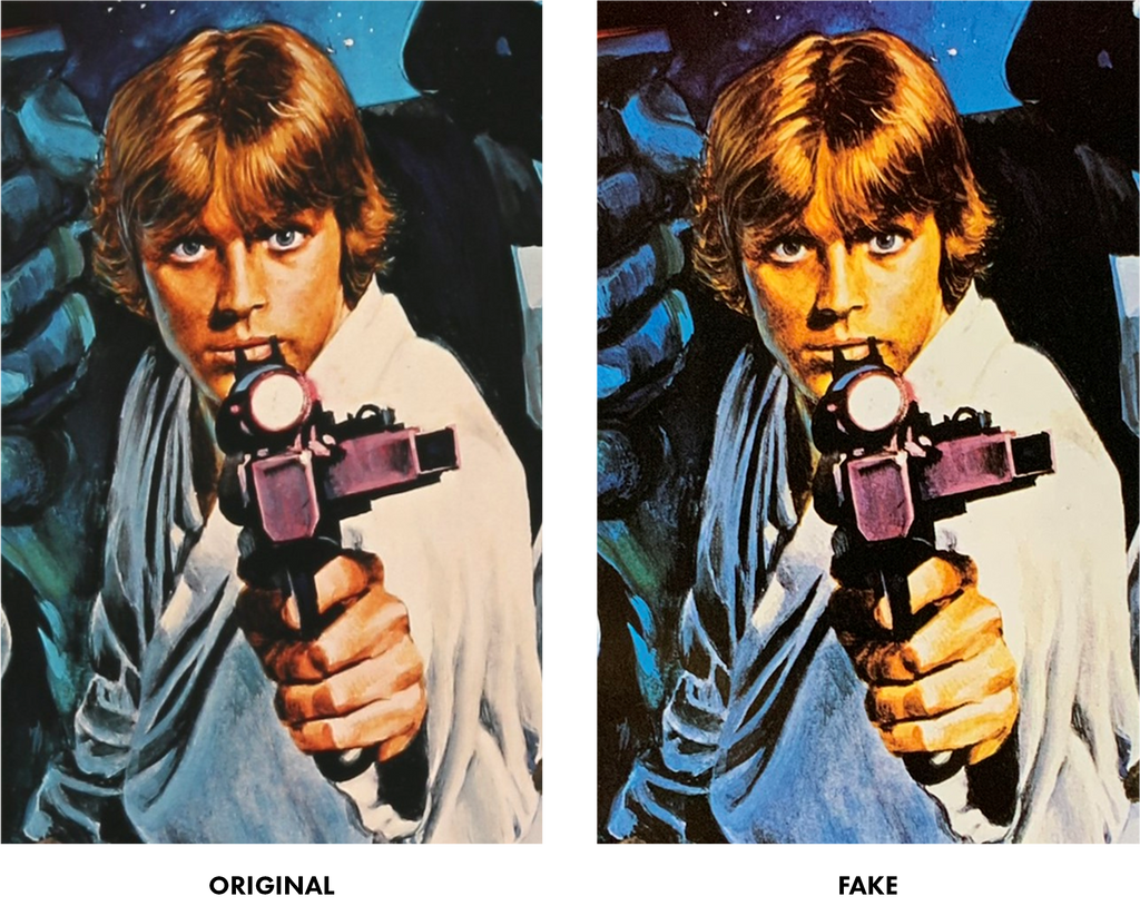 Comparing a Fake and a Genuine Star Wars Style C Movie Poster - Skin Tones