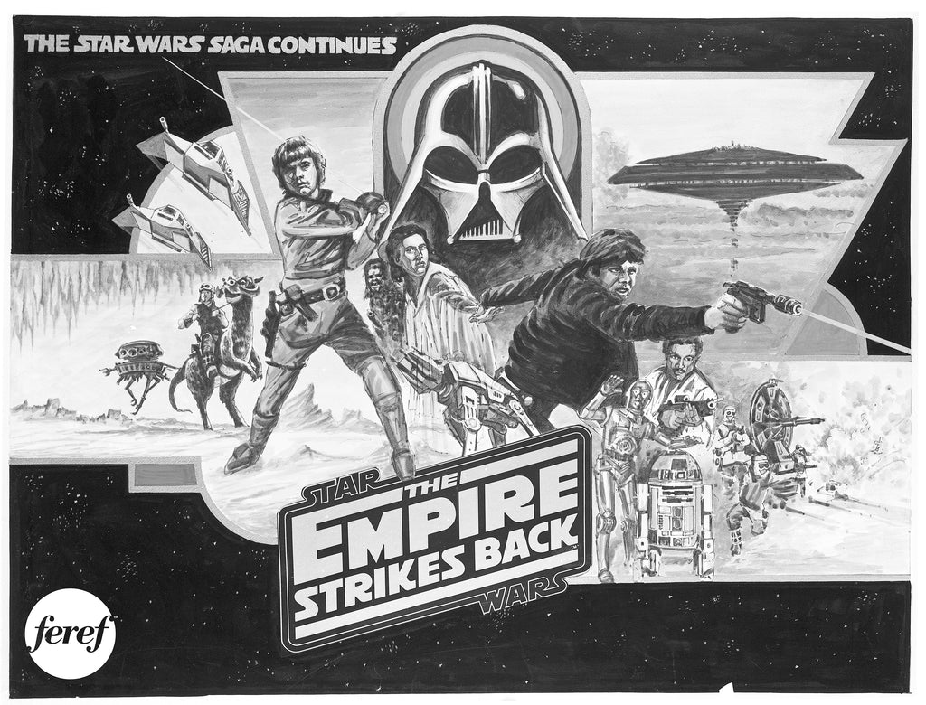 An exclusive never seen before rough draft for a UK quad movie poster for the Star Wars film The Empire Strikes Back