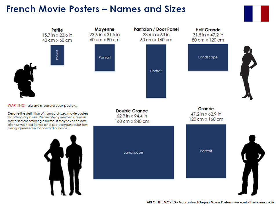 An Infographic showing French Movie Poster Names and Sizes.