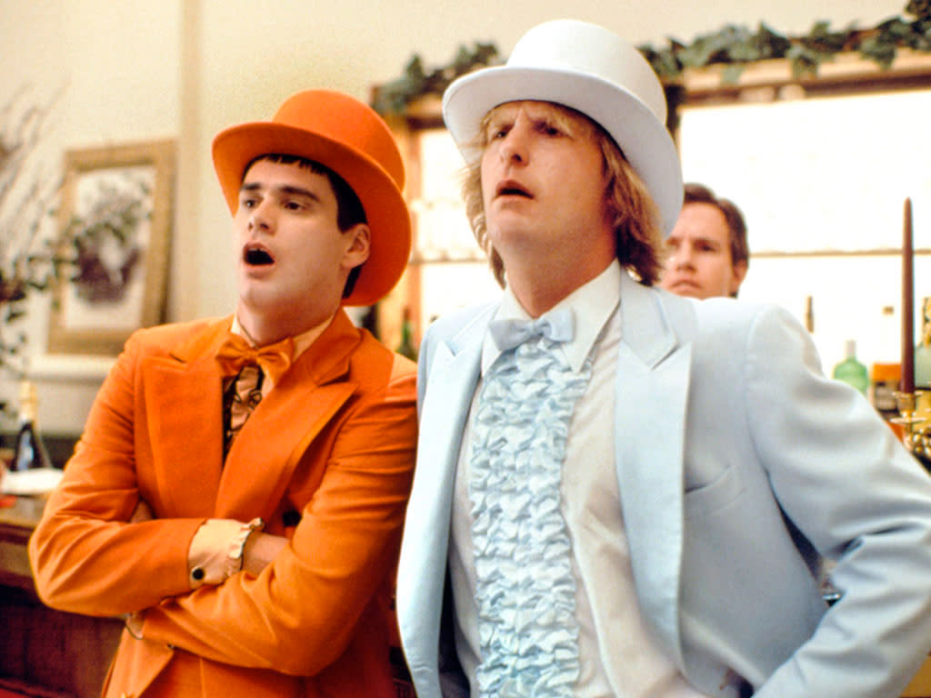 Harry and Llloyd in tuxedos in Dumb and Dumber